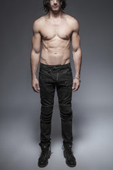 Schwarze Militäruniform-Schnalle Skinny PU-Leder Herren Punk Hose